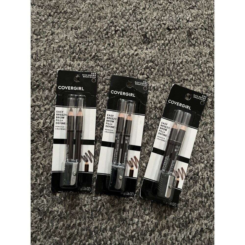 Covergirl Easy Breezy Brow Fill+Define Pencils+Sharpener #505 Rich Brown 3Pack